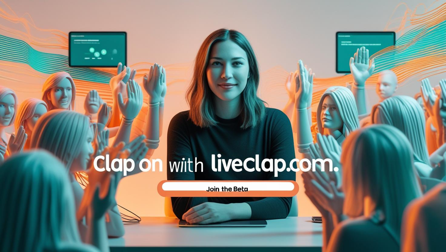 Creator practicing with virtual audience - Woman with clapping avatars